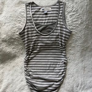 Gray and white stripped maternity tank top